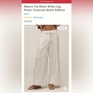 Maeve White Wide Leg Pants with Tie-Waist: Contrast-Stitch Edition (Gray/Purple)